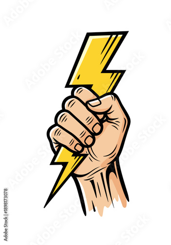 Hand Grasping Lightning Bolt Vector Icon