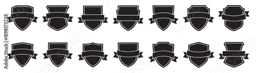 Shield badge logos with ribbon banners