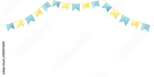 Canvas-taulu Watercolor blue and yellow bunting garlands frame, borders