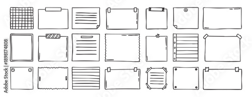 Notepad doodle messaging set, sticky note, hand drawn clipart for memo, reminder message office school label, stationery writing pad