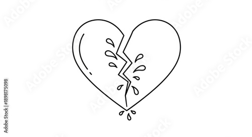 Broken Heart Illustration with Tears Symbolizing Sadness.