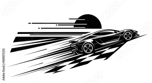 Sleek Sports Car Speeding Down a Racetrack with Motion Lines.