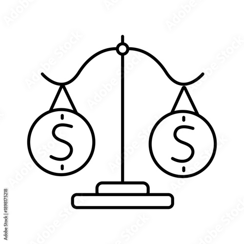 Scales with money. Outline scales and dollar vector icon for web design. Linear vector illustration. 