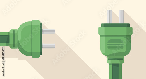 Two green electrical plugs with metal prongs on a cream background