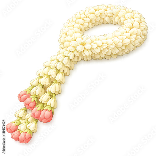 Thai Jasmine Garland (Phuang Malai), Warm Tone Watercolor