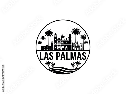 Las Palmas city of Spain stylized black and white skyline logo with iconic architecture