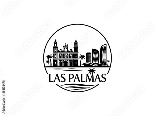 Las Palmas city of Spain stylized black and white skyline logo with iconic architecture