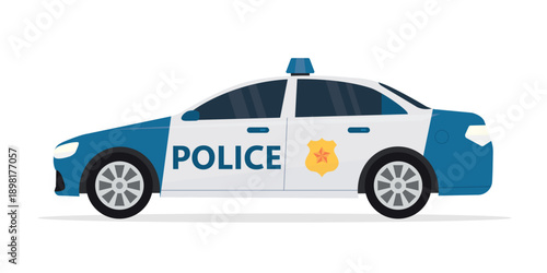 Patrol car side view. Police transport icon. Patrol official vehicle, sheriff car isolated on white background. Police vehicle