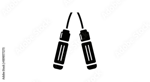 Black jump rope icon representing fitness equipment, exercise activity, and workout training in flat design.
