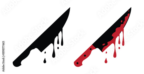 Kitchen knife. Murder weapon. Crime and murder. Knife in blood. Bloody knife icon in flat style isolated on white background. Crime symbol stock vector illustration. 