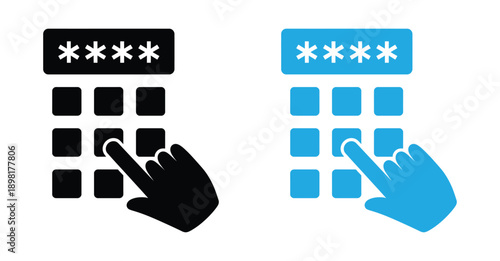 Code Icons. Black And White Illustration. Man Dials Secret PIN Code To Access Finance. Man's Hand And ATM Keypad. Concept Password And Data Security Pro Vector
