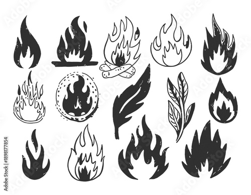 Collection of Hand-Drawn Fire and Flame