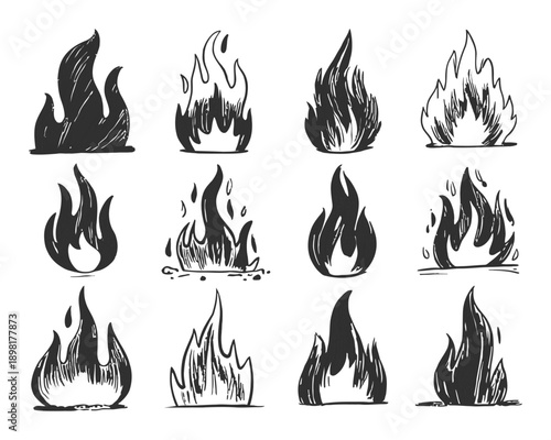 Collection of Hand-Drawn Fire and Symbols