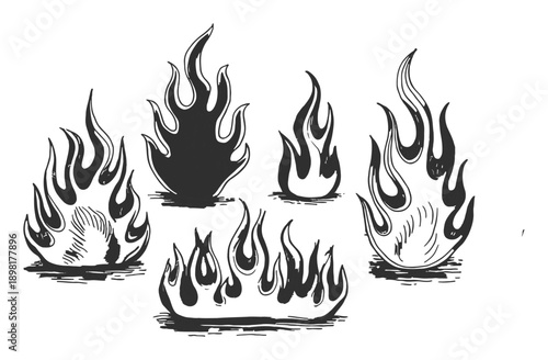 Collection of Hand-Drawn Flame in Black and White