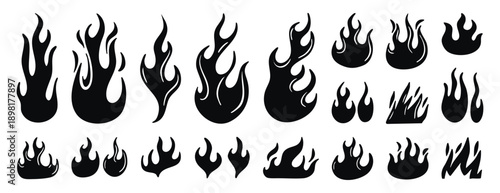 set of flame and fire. Colored hand drawn doodle elements. Flame silhouette, flames, different shapes, cartoon style, simple shapes, ornate, graceful lines, a set of isolated elements.