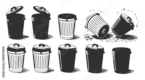 Collection of Trash Cans in Various Poses and Styles
