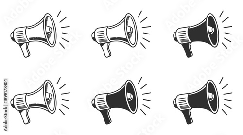 Six Megaphone Three Black and Three White, Emitting Sound Waves