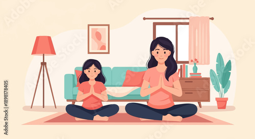 Two females practice yoga indoors, seated on a rug