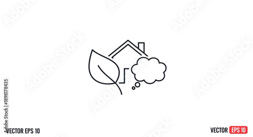 Eco friendly house concept with leaf and thought bubble.