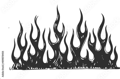 Stylized Black and White Flame with Jagged Edges