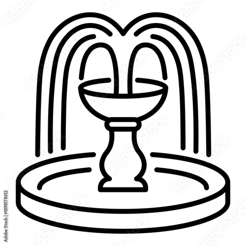 Fountain icon, symbolizing public space decoration and water feature in mall, park and plaza. 