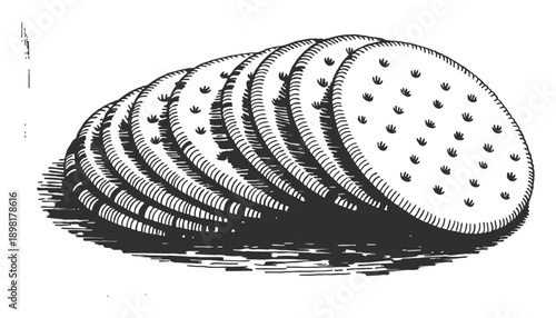 Vintage of a Stack of Round Biscuits with Perforations