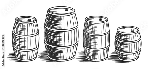 Vintage Wooden Barrels in a Row: A Classic
