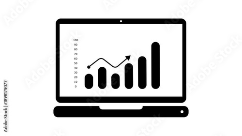 Laptop computer icon with business bar graph chart vector illustration. 4k stock video