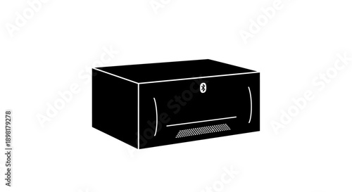Black rectangular storage box icon representing container, packaging, and storage solution in flat design.
