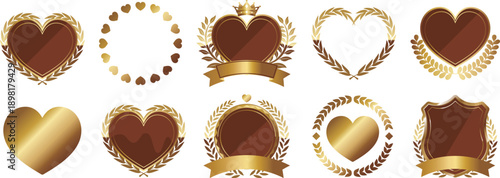 高級感のあるハートのフレーム10種セット　ブラウン＆ゴールド