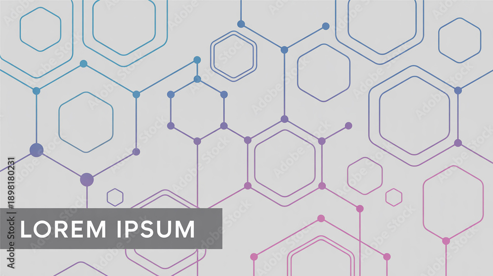 Obraz premium Interconnected hexagonal shapes with gradient lines and dots abstract geometric