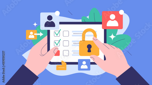 User access control with secure permissions and identity management on digital interface concept