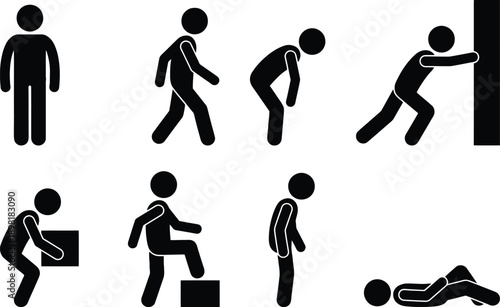A series of icons depicting various stages of a person falling down and getting up
