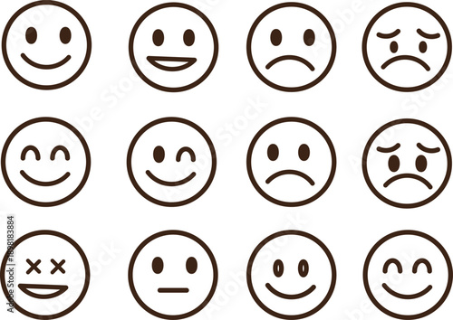 Emoticon Variety: A collection of various emoticons, each conveying a different emotion. Each face expresses a range of feelings, from joy and sadness to a sense of bewilderment.