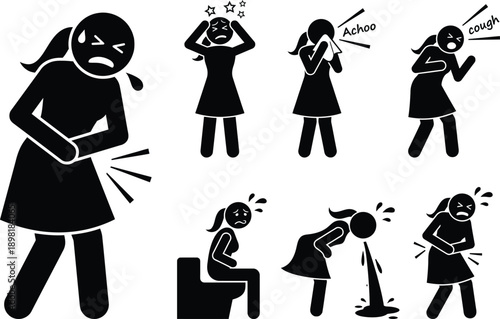 Illustration depicting various symptoms and experiences of a migraine