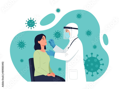 Medical professional in protective gear taking a covid19 test from a patient