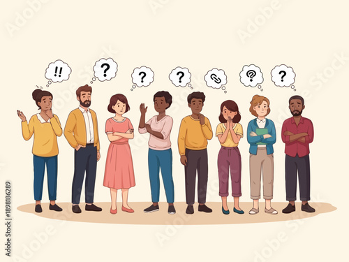 Group of people with confusion and questioning expressions