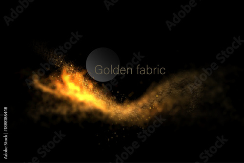 An isolated design element, a golden, sparkling arc made of chaotic fine tinsel.