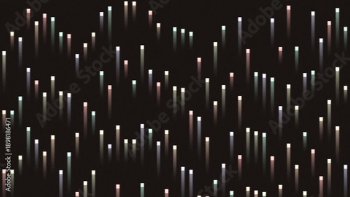Starting motion graphics sequence with colorful vertical light bars in dark background