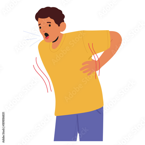 Man cartoon character suffering from rapid breathing symptom of panic attack isolated on white