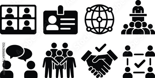 Diverse icons representing various aspects of business and communication