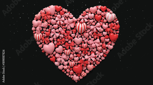 A large heart made of smaller hearts on a black background