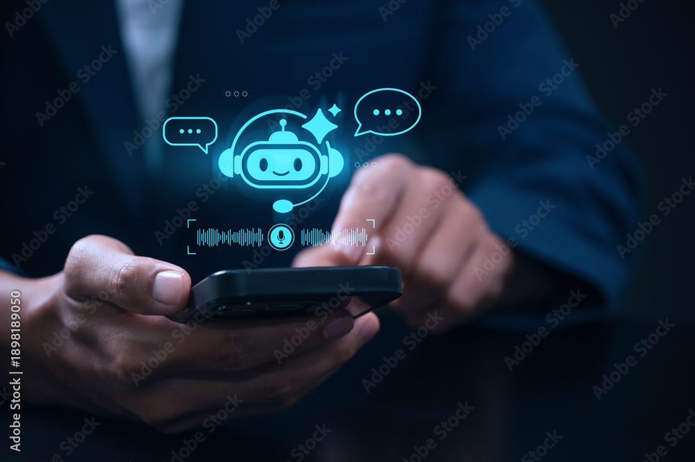 Foto voice enabled AI chatbot assistant on mobile device