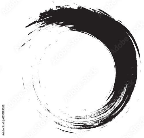 Enso circle with bold black brush strokes on white background