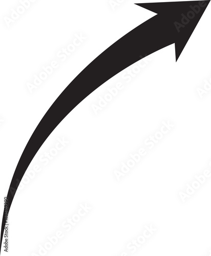 Modern black arrow pointing upwards in dynamic motion