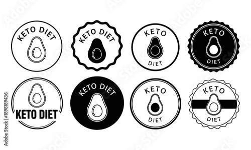 Keto diet avocado stamp badges collection