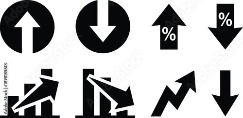 A set of icons representing various directions and trends in data and movement