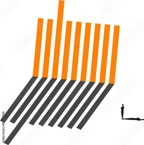 Businessman looking up at large growing bar chart with rising trends
