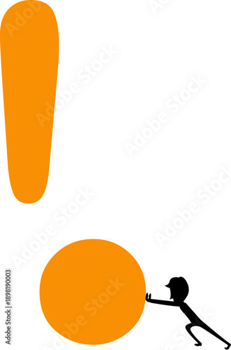 Person pushing large orange exclamation mark
