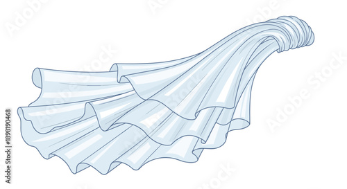 Elegant light blue silk or satin fabric flowing in waves against a white background with soft folds and draping textures.